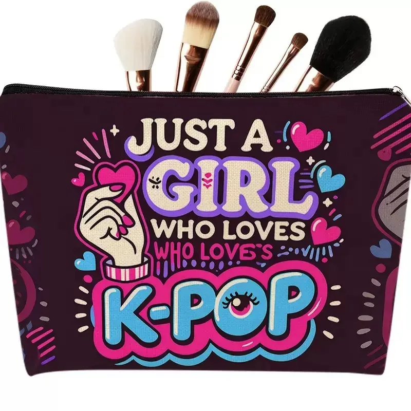 حقيبة مستحضرات التجميل الجديدة من الكتان بمروحة K-POP K-pop ذات سعة كبيرة ومنظم أدوات الزينة المقاوم للماء