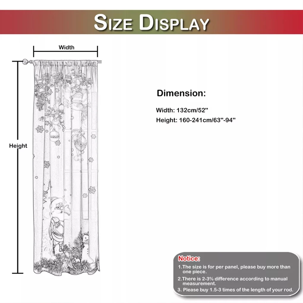 Stylish Christmas Sheer Curtains With Rod Pocket For Bedroom Easily Disassembled. Easy Care Panel