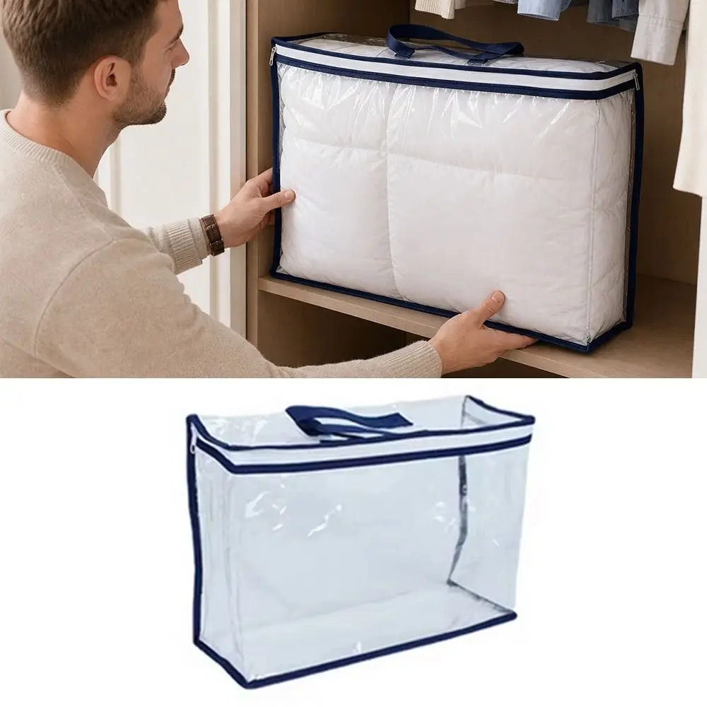 PVC Transparent Quilt Storage Bag Large Capacity With Handle Pillow Storage Bag Reusable Foldable Bed Sheet Organizer Bag