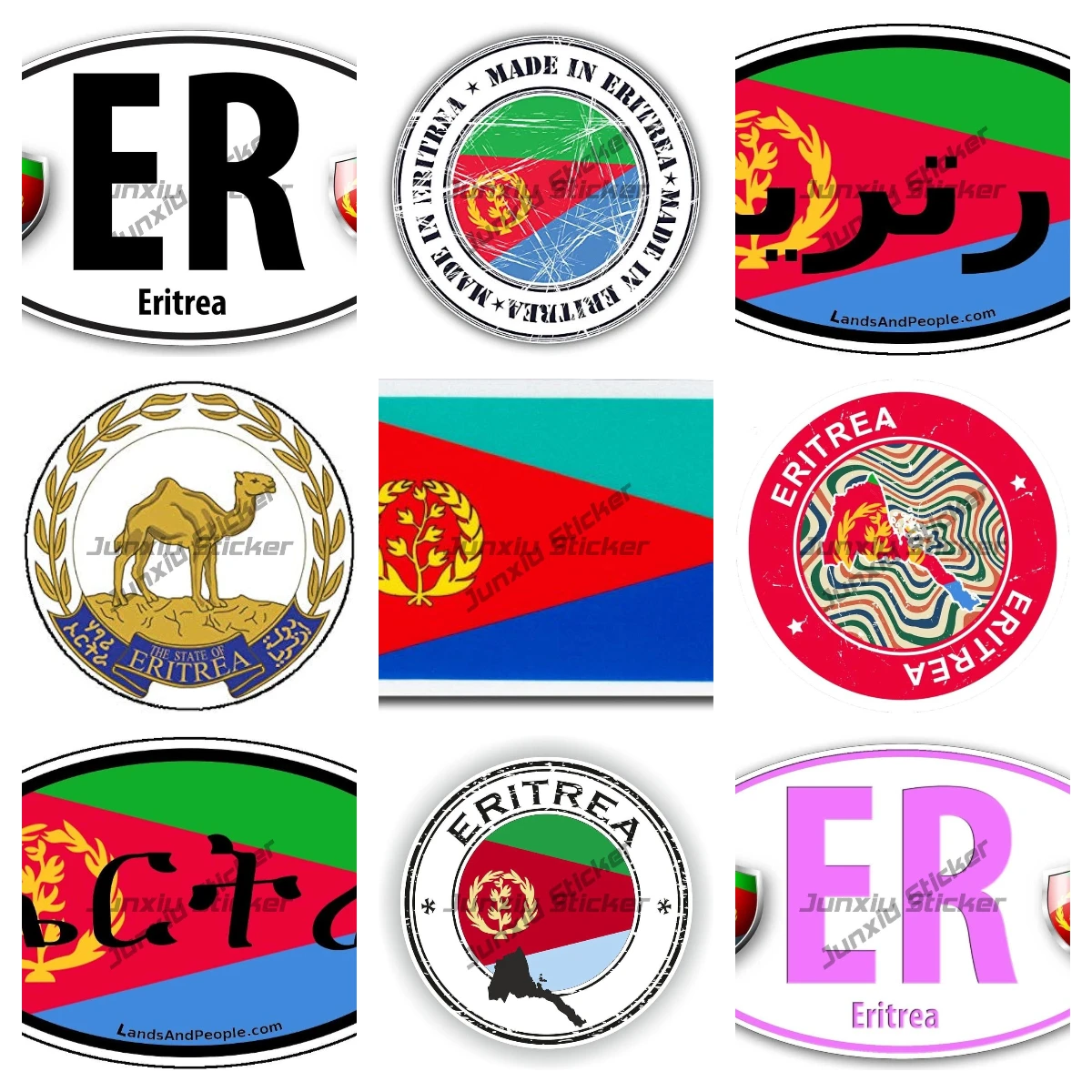 Made in Eritrea Round Vinyl Waterproof Sticker Asmara Eritrea Flag Map Emblem Oval Country Code ER Bumper Decal Cover Scratches