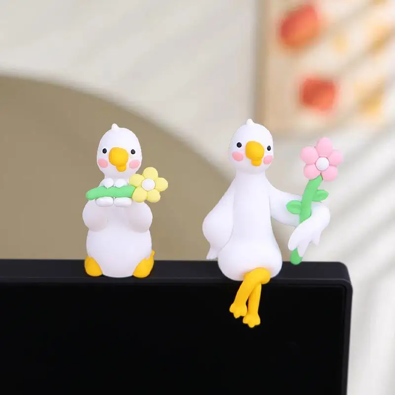 1/4PCS Resin Goose Figurine Computer Monitor Decor,Cute Mini Goose Statues For Car Dashboard,Funny TV/Photo Frame Decorations