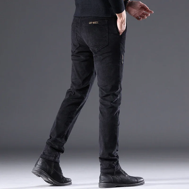 남성 솔리드 스트레이트 레그 코듀로이 패브릭 캐주얼 바지 남성 육군 녹색 커피 오피스 바지 세련된 청소년 가을 겨울 바지