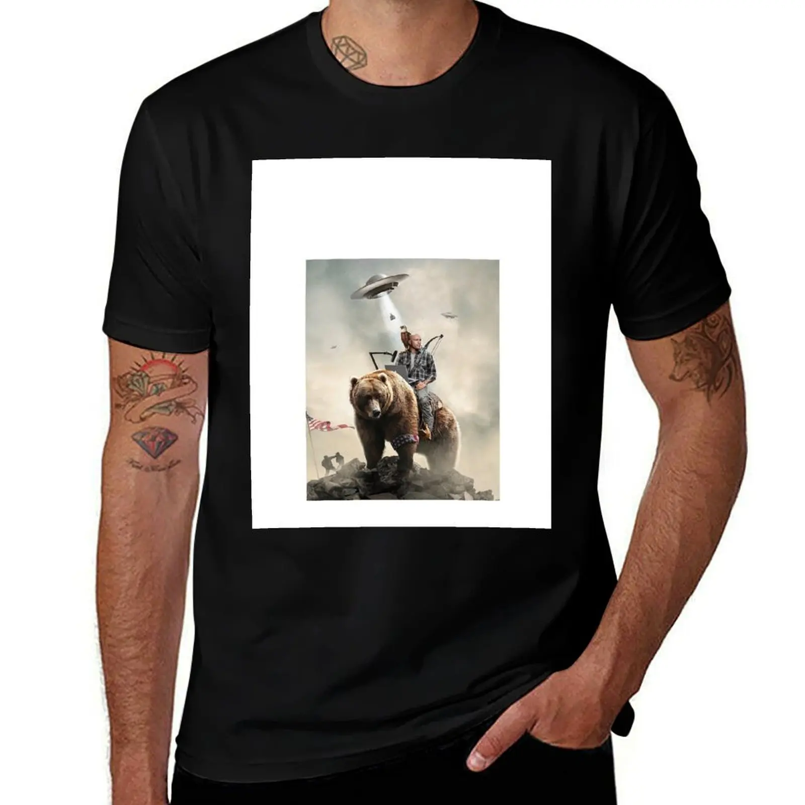 Joe Rogan Riding A Bear (+ Aliens) T-Shirt Relaxed Casual Short Sleeve Tee