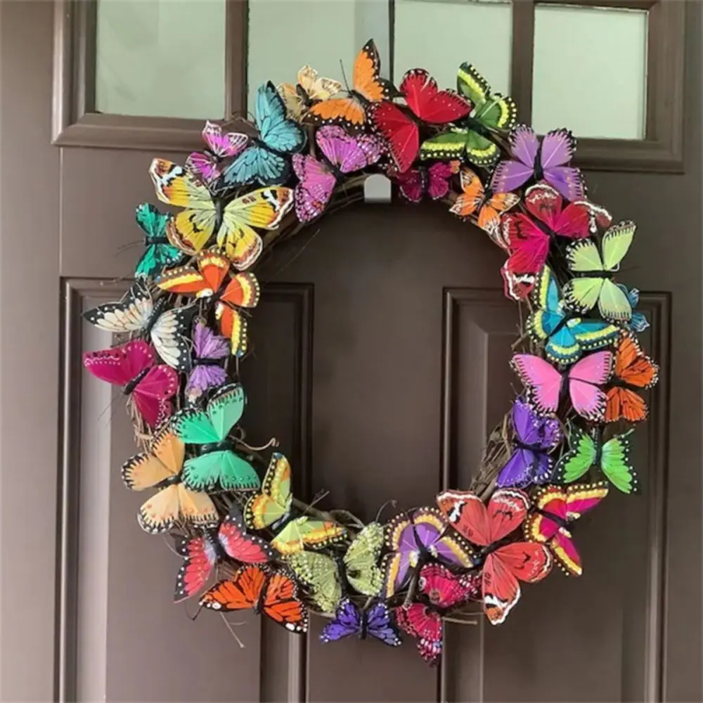 1pc Artificial Butterfly Simulation Wreath With Real Vine for Home Dcoration, Door and Wall Hanging Decoration Party Decor