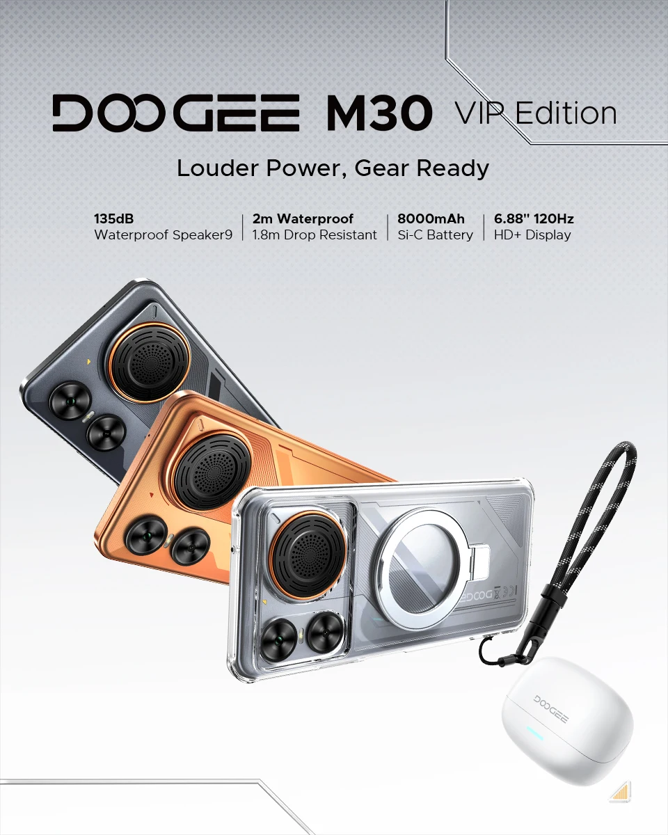 DOOGEE M30 Ai Smartphone 6.88" IP68 Waterproof Android 16 8000mAh Battery 48GB RAM (6+42) 256GB ROM 64MP Camera Widevine L1 Google Pay Supports with 135dB Large Amplitude Speaker