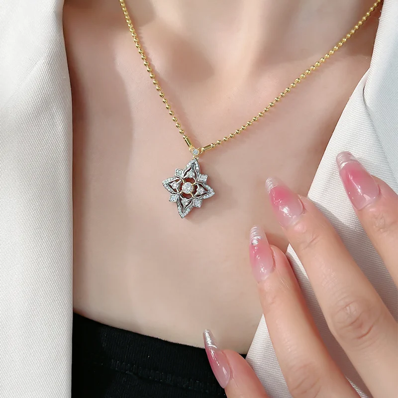 New Fashion Luxury Elegant 925 Silver Pendant Necklace Cloth Wind Brushed Clover Diamond Hexagram Wedding Jewelry