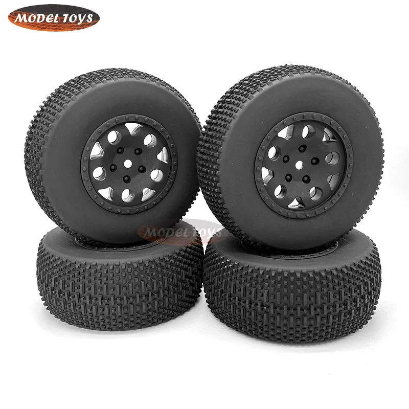 4PCS RC Short Course Truck 1/10 Tires & Plastic Wheels Rims OD110mm Rubber Tire Compatible for Tenacity for Traxxas Slash HPI