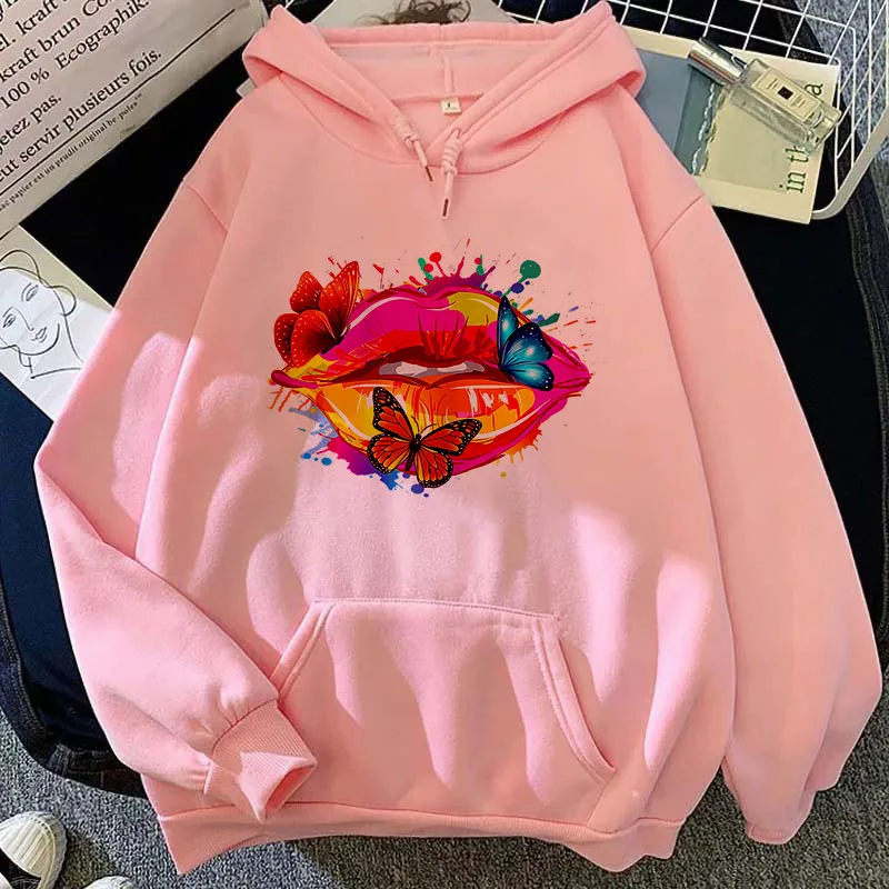 

Womens Hoodies Long Sleeve Sexy Lips Pattern Print Casual Sweatshirt Pullover Girl Cute Korean Hipster Jacket Pocket hoodie