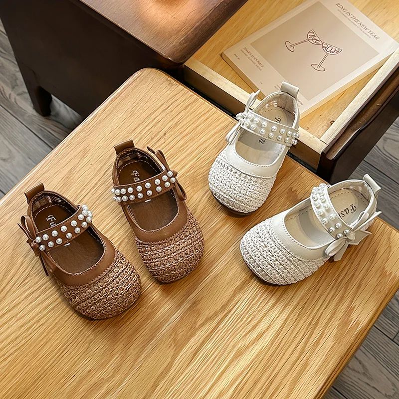 Spring Autumn New Baby Girls Flat Shoes Sweet Woven Kids Princess Mary Jane Shoes Wedding Party Children‘s School Shoes Non-slip