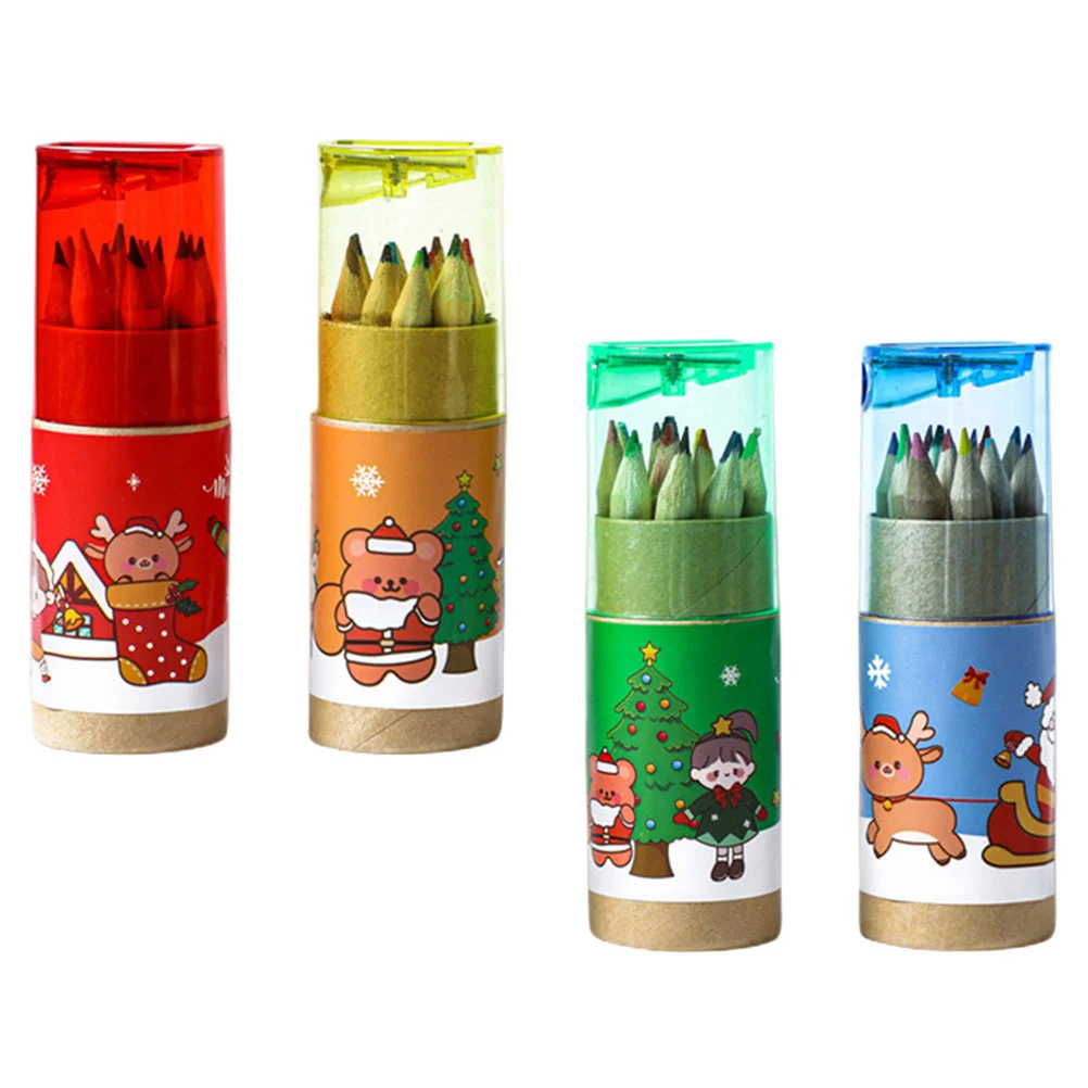 4 Boxes Drawing Pencils Christmas Multicolor Coloring Toddler Sketching Colored