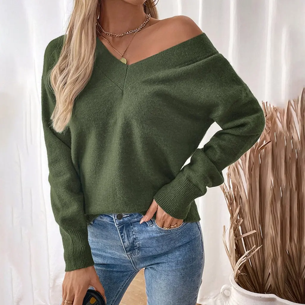 

Women's Elegant V-Neck Backless Slit Knitwear Loose Lazy Style Middle Eastern New Fashion Export