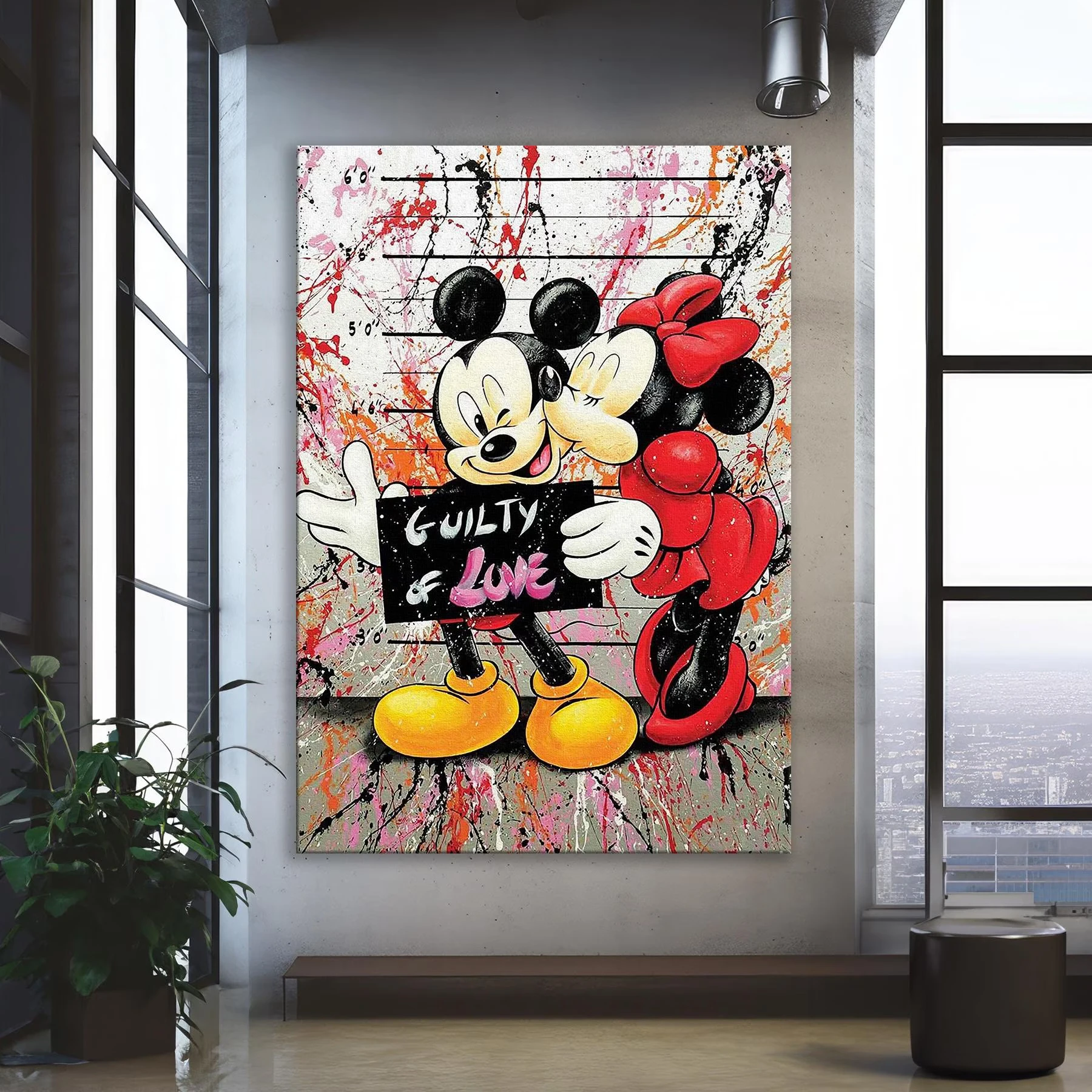 

Guilty of Love Mickey and Minnie Mouse Canvas Wall Art Banksy Style Pop Art Disney Mickey Street Graffiti Wall Art Home Decor