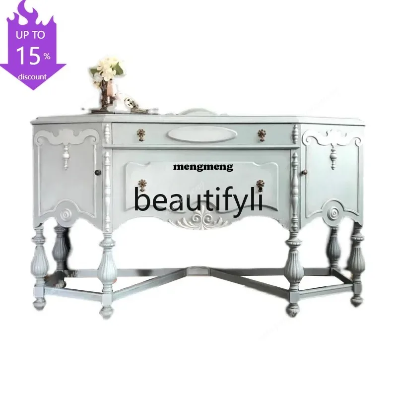 New French retro porch decorative cabinet American solid wood carving flower side locker 8350