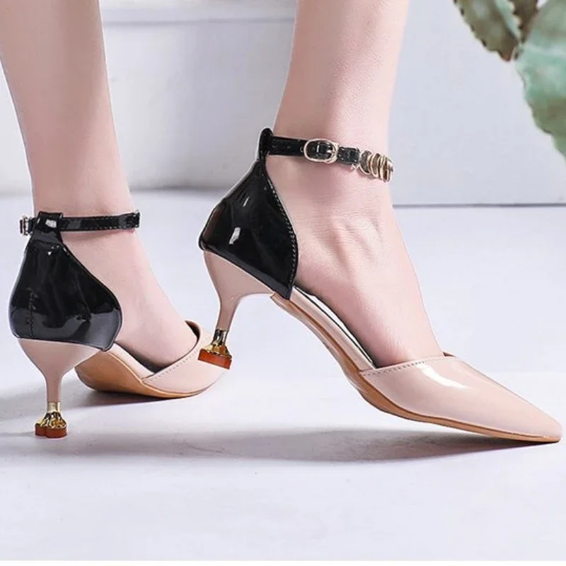 2023  Women Fashion Sweet  Pointed Toe Buckles  Strap Stiletto Heels Lady Cool Red Party Heel Shoes  White Heels