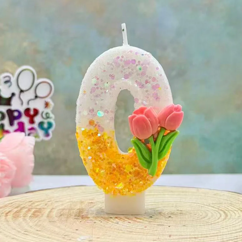 White and yellow flowers adorn the digital candles, as well as small gifts for holiday parties, birthday and anniversary candles