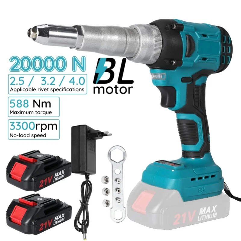 Elektryczna nitownica bezszczotkowa 20000N, 2.4-5.0mm, do nitów aluminiowych, w pełni automatyczna nitownica dociskowa, wiertarka, nitownica do nitów ciągnionych ze stali nierdzewnej. — 2