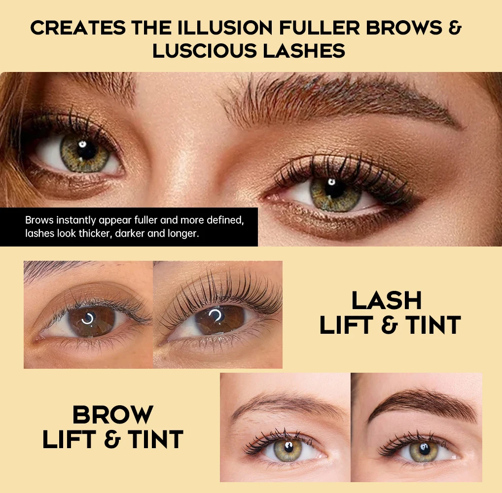 Gollee Lash and Brow Tinting Perm Kit Schwarz Natürliche Wimpernlifting Dauerwelle Behandlung Make-up-Tools 4-6 Wochen für Wimpernzange Dauerwelle