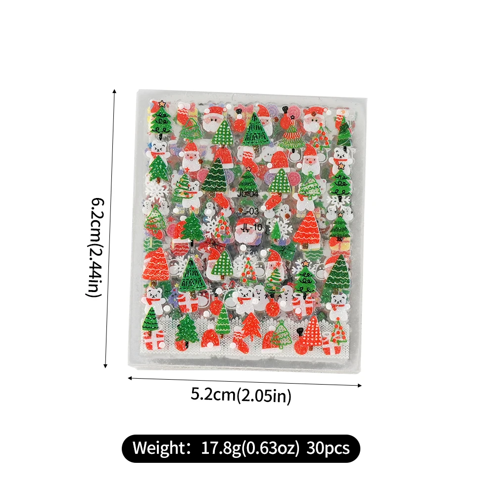 30 ชิ้น/เซ็ต 3D คริสต์มาสสติกเกอร์เล็บและสติ๊กเกอร์ Self-Adhesive Glittery เกล็ดหิมะ Xmas Tree Bear ของขวัญออกแบบตกแต่งเล็บ