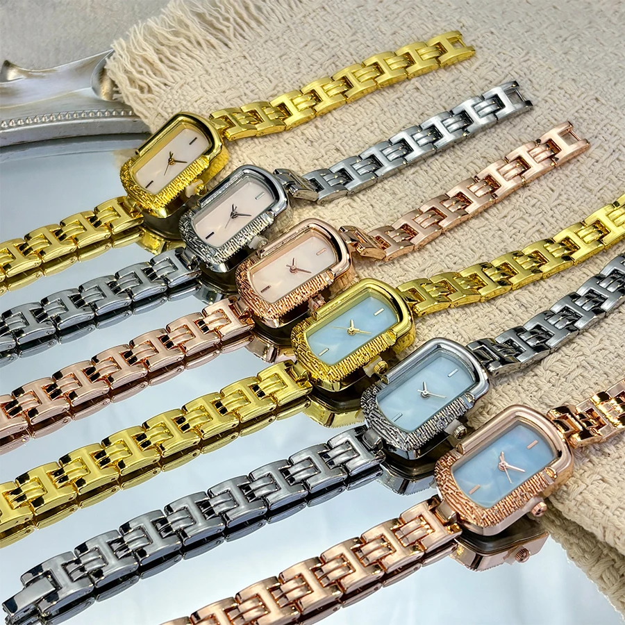 Elegant Ladies' Rectangular Vintage Bracelet Watch with Imitation Shell Dial