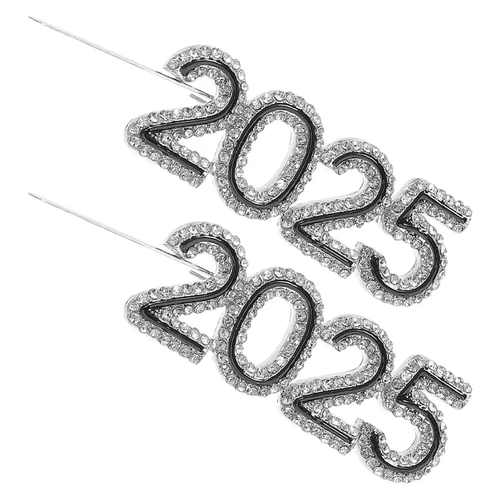 

2Pcs 2025 Rhinestone Sparkly Brooch Fashion Pins Men Women New Year Clothing Accessories Decorative Jewelry Clothes Accessories