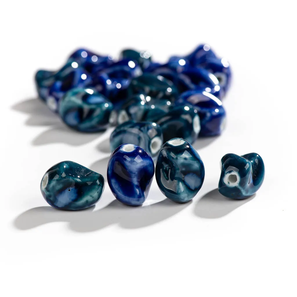 20#5pcs Vintage Spcail Shape Kiln Blue Color Ceramic Beads  Handmade Jewelry Making Supplies Bulk Wholesale #XN312