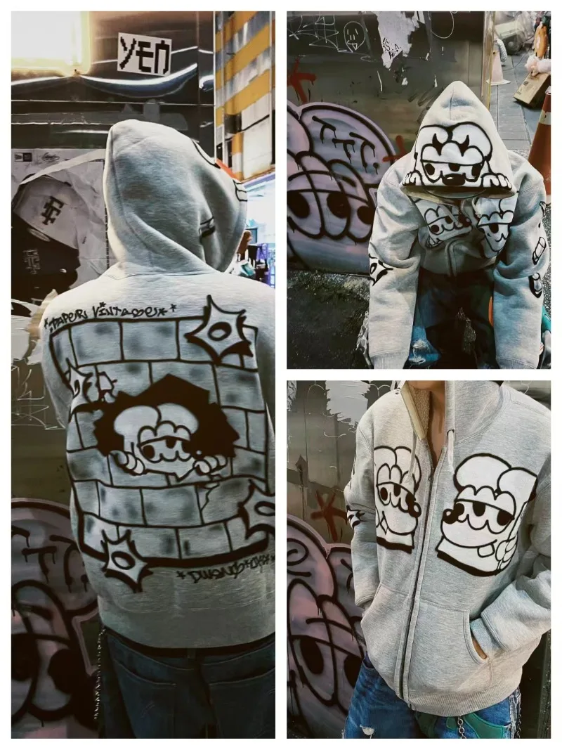 

2025 персонализированный дизайн аниме мульти-узорная мужская толстовка Y2K High street хип-хоп панк повседневная толстовка с капюшоном пара модная одежда