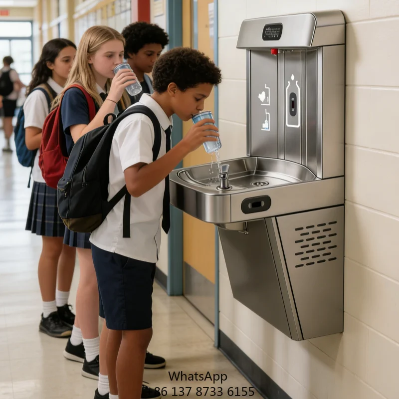Stainless Steel Wall-Mounted Touchless Hands-free Sensor Activation Cold Electric Water Fountain Bottle Filling Station Drinking