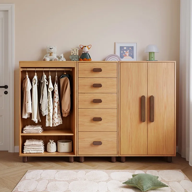 Wardrobe, solid wood bedroom household small apartment storage wardrobe, modern simple baby wardrobe double three-door wardrobe