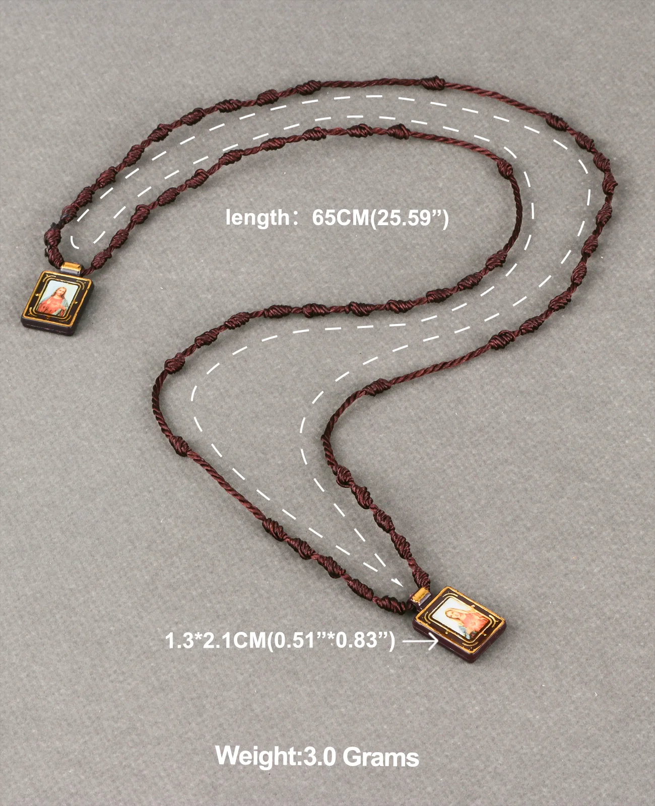 Immaculate Heart Virgin Mary Square Medal Catholic Sacred Heart Jesus Braided Cord Chain Scapular Necklace Devotional Gift