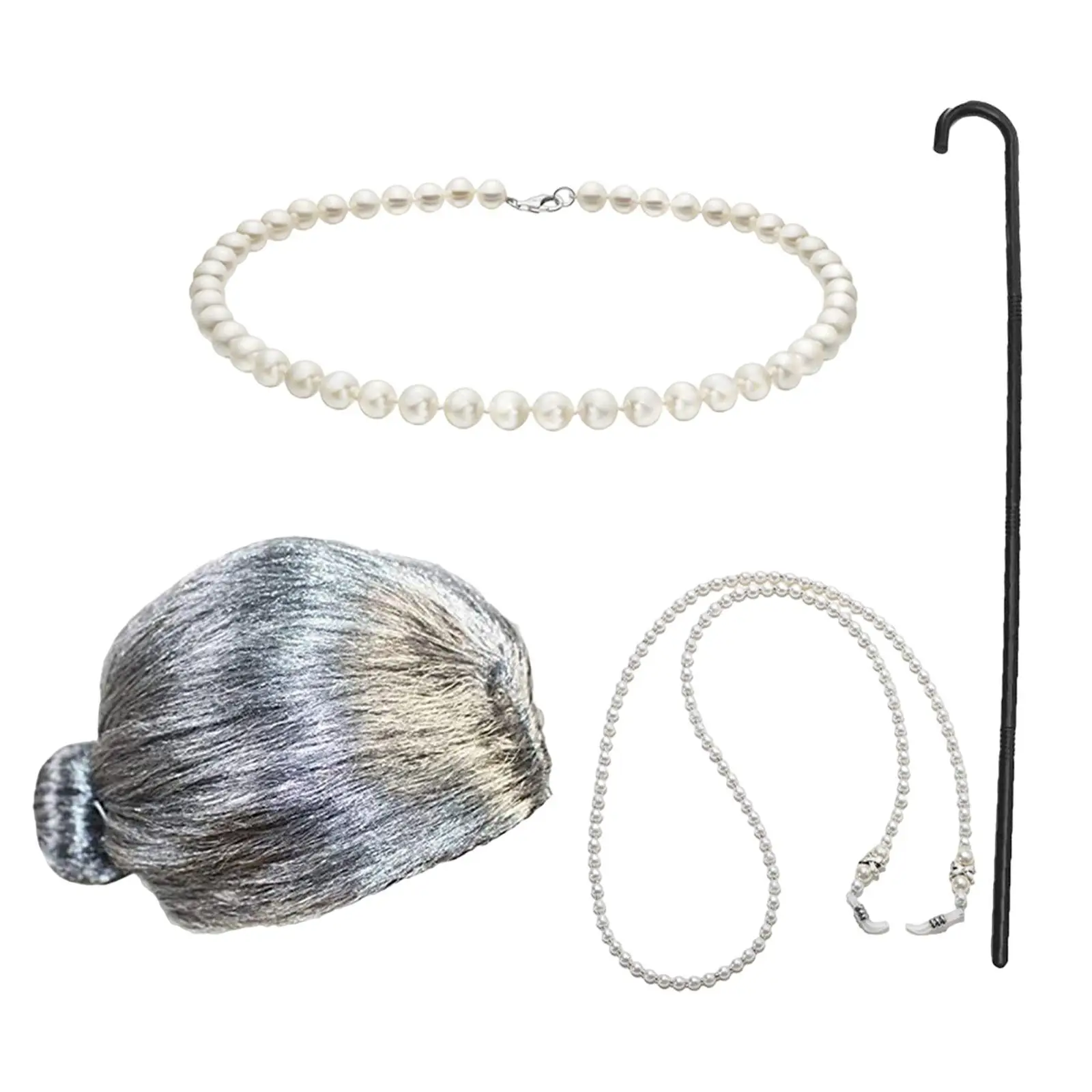 

Old Lady Cosplay Set Grandma Granny Wig for Women's Halloween Dress Up