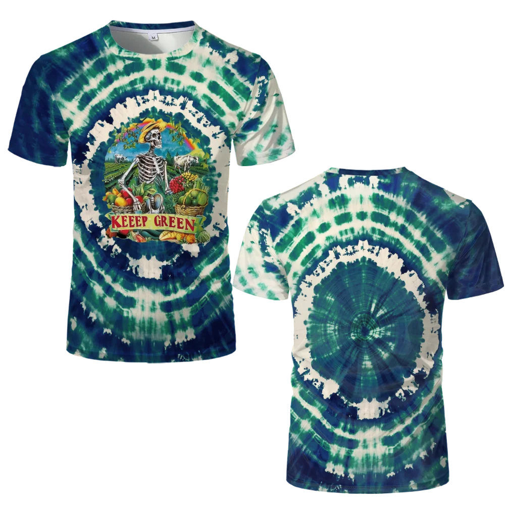 Retro Tie Dye T-shirts For Men Trendy Casual Short Sleeved Cool Rock Band Graphic T Shirt Unisex O-Neck Gothic Vintage Tops image 2