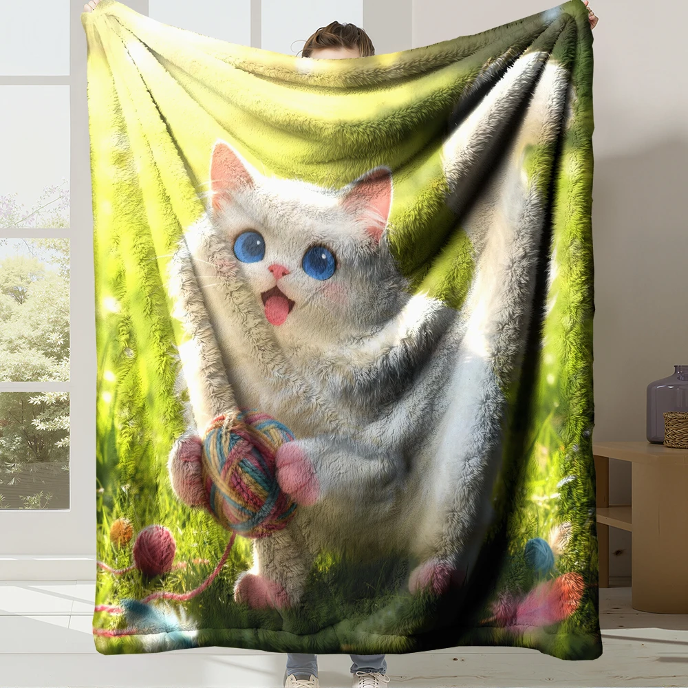 Weiche Flanell-Fleece-Decke mit süßer Katze, Digitaldruck, superwarm, gemütlich, Überwurfdecke für Bett, Couch, Sofa, Heimdekoration, Geschenk (Katze 08)