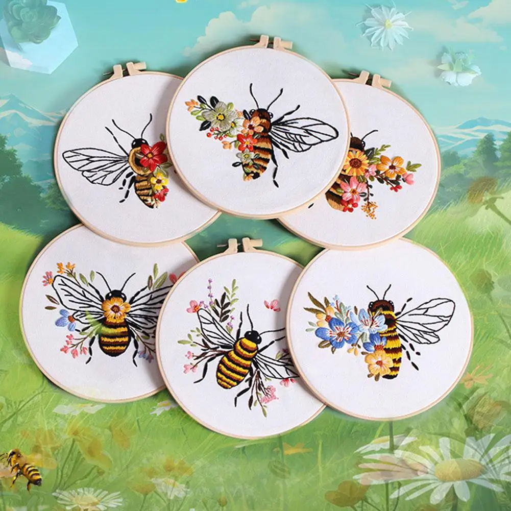 

Bees Embroidery Kits DIY Cross Stitch Starter Craft Kits for Adults Embroidery Cloth with Pattern, Needles Instruction Thre S6G0