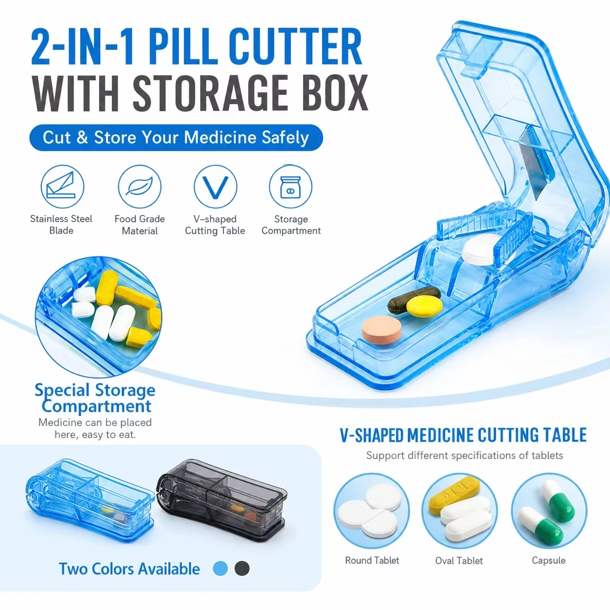 

Pill Cutter Box Portable DrugBox Tablet Cutter Splitter Medicine Pill Holder Pill Cutter Box Transparent Medicine Dispenser