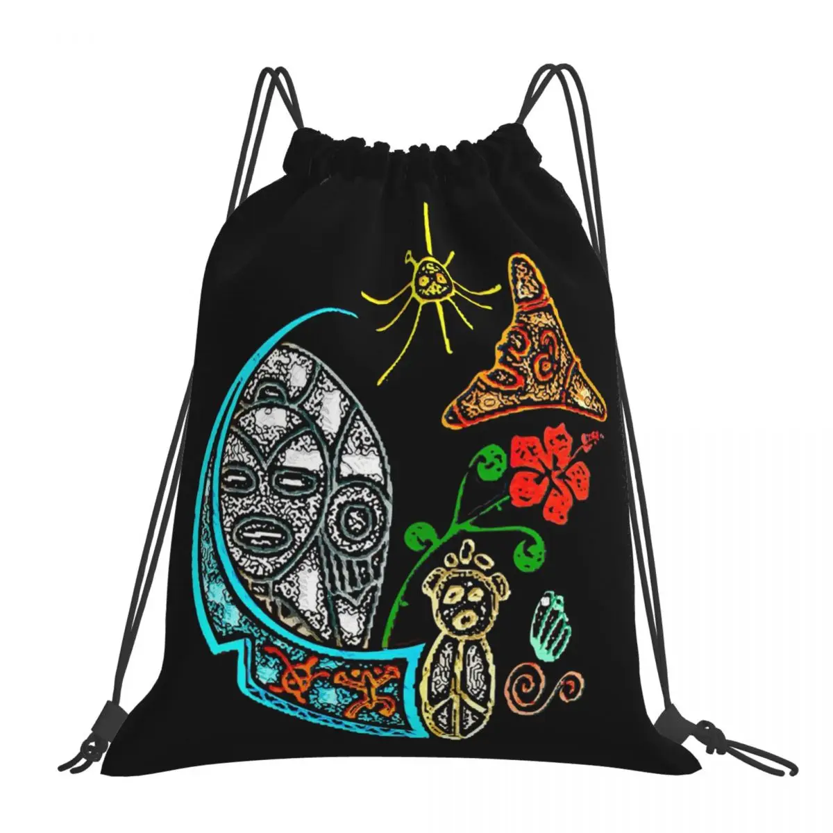 Atabey Goddess Taino Symbols Puerto Rico Backpacks Drawstring Bags Drawstring Bundle Pocket Sports Bag Book Bags For Man Woman