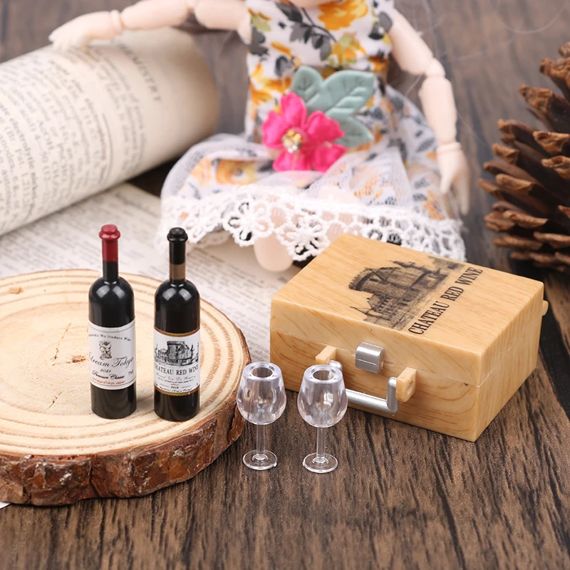 [JT] Set di Miniature Alimentari per Casa delle Bambole, Scatola di Vino Rosso Simulata, Accessori per Scene di Gioco, Modellini