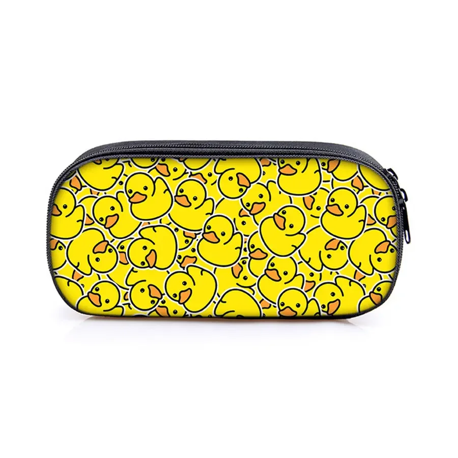 Bestseller Gelbe Enten-Leder-Federtasche 2D Flache Cartoon-Schreibwarentasche Bestes Schulzubehör Geschenk für Jungen und Mädchen