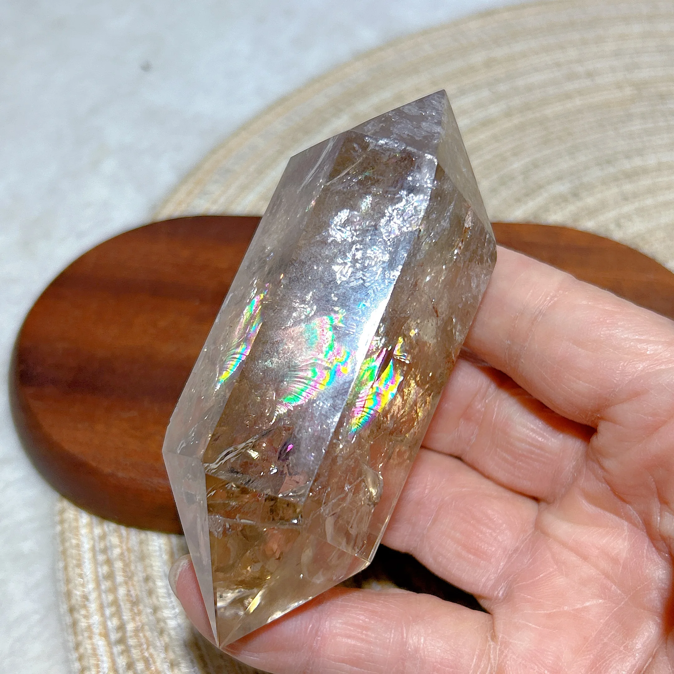 

Natural Crystal Smokey Quartz Big Tower Double Point Rainbow Flashy High Quality Healing Energy Gemstone Home Decorations Gift