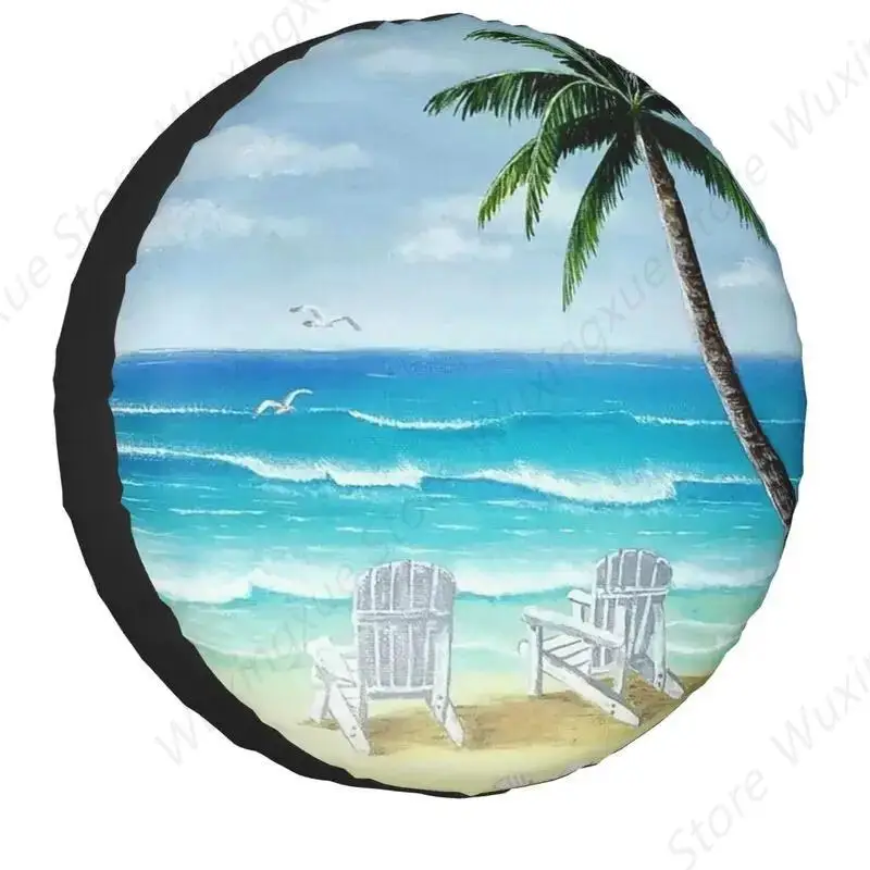 

Summer Ocean Island Tire Cover 4WD 4x4 RV Sunset Beach Spare Wheel Protector for Jeep Toyota Mitsubishi 14" 15" 16" 17" Inch