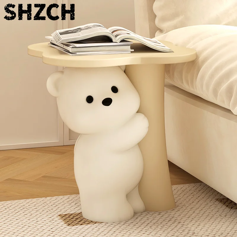 ‌Cute Bear Coffee Table  Resin Cartoon Side Table  Living Room Floor Stand  Creative Bedroom Nightstand - Modern Home Decor