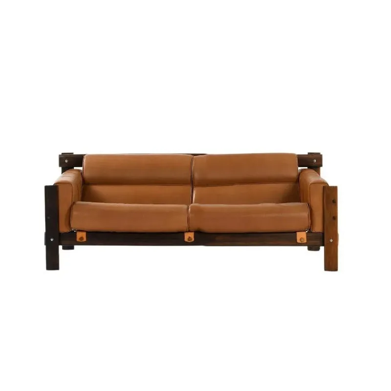 Medieval solid wood three-person sofa, retro style walnut Nordic retro designer homestay negotiation reception sofa