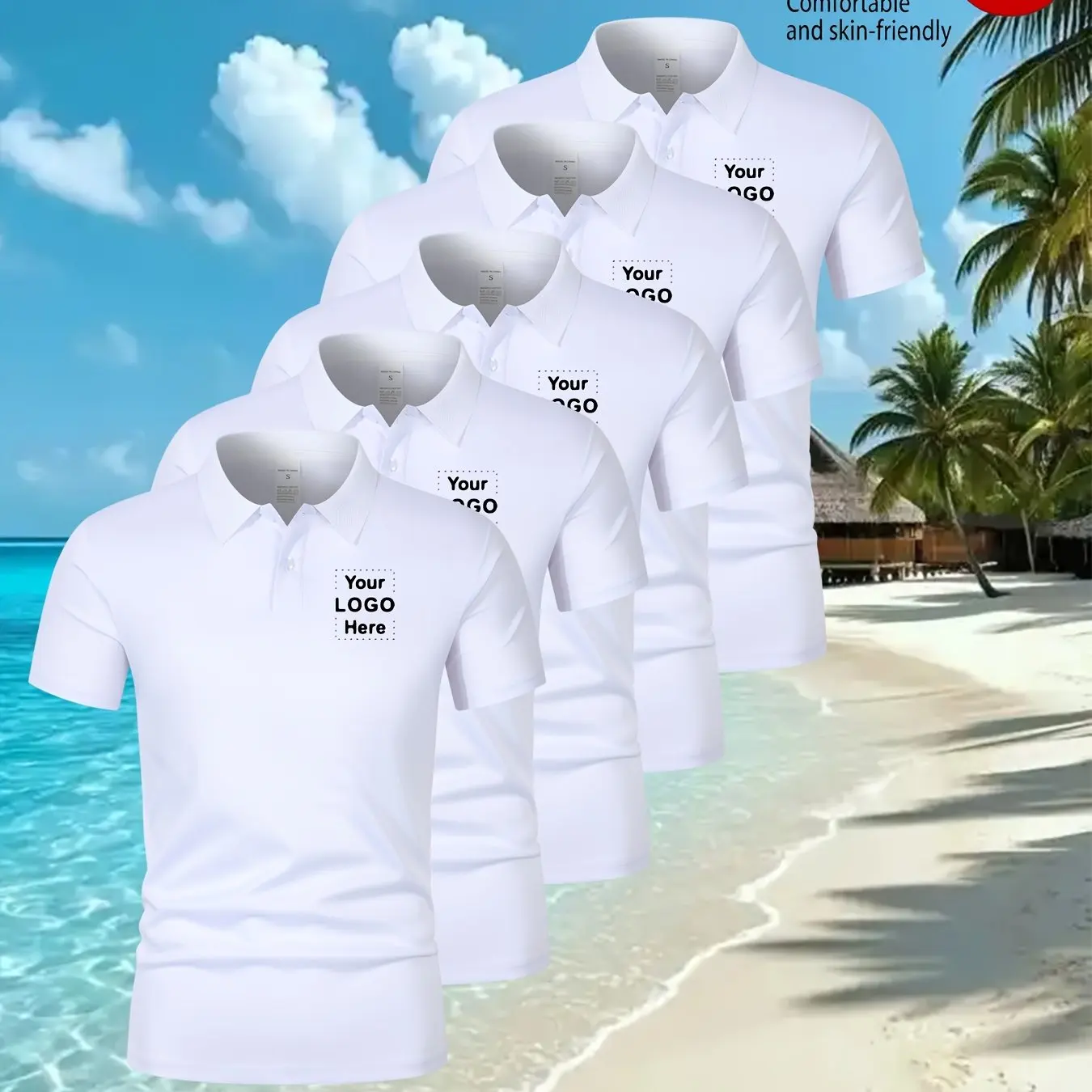 Custom 5-piece summer men's breathable casual short-sleeve polo shirts, suitable for DIY customization, comfortable and casual