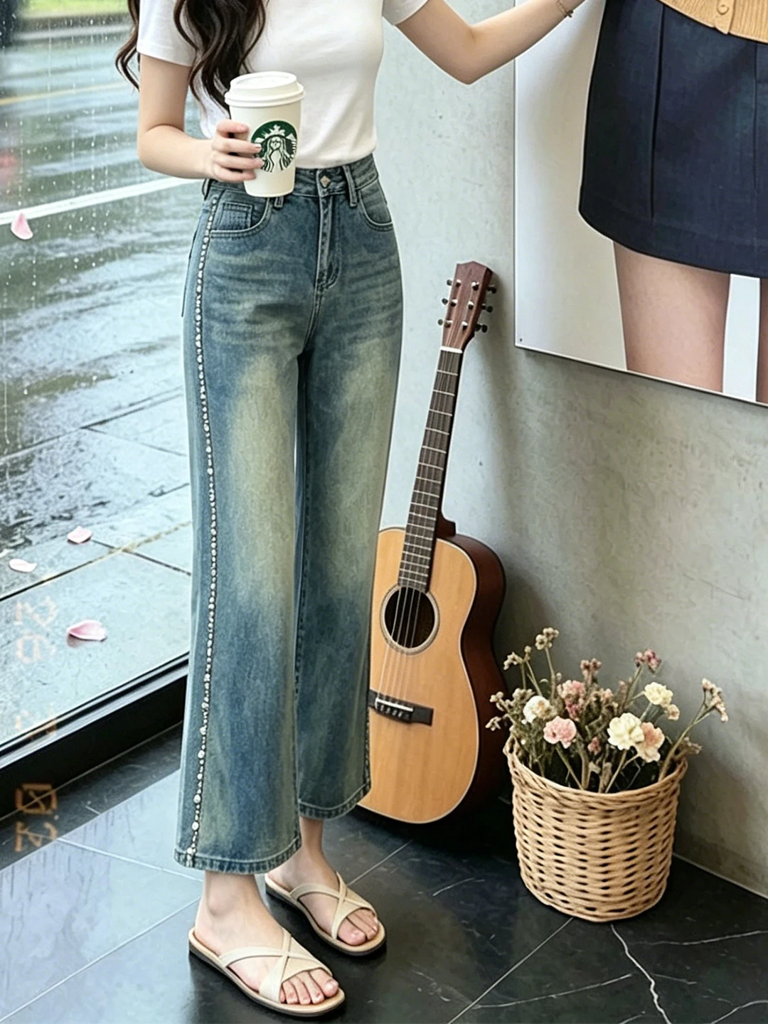 

Retro Denim Flared Pants Women's Summer 2026 New Chain Design Slimming Casual Versatile Nine-Piece Trendy High Waist Zipper