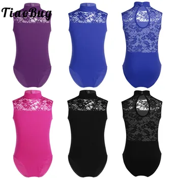 Tiaobugキッズティーンズノースリーブレースプロフェッショナルバレリーナバレエレオタードダンスウェアかわいい女の子体操レオタードスポーツボディスーツ