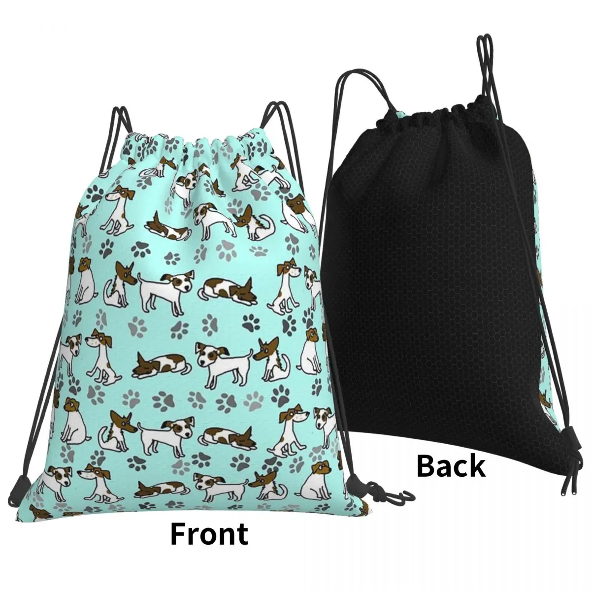 Jack Russell Terrier Cartoon With Light Blue Background Backpacks Casual Drawstring Bundle Pocket Sundries Bag Book Bags School