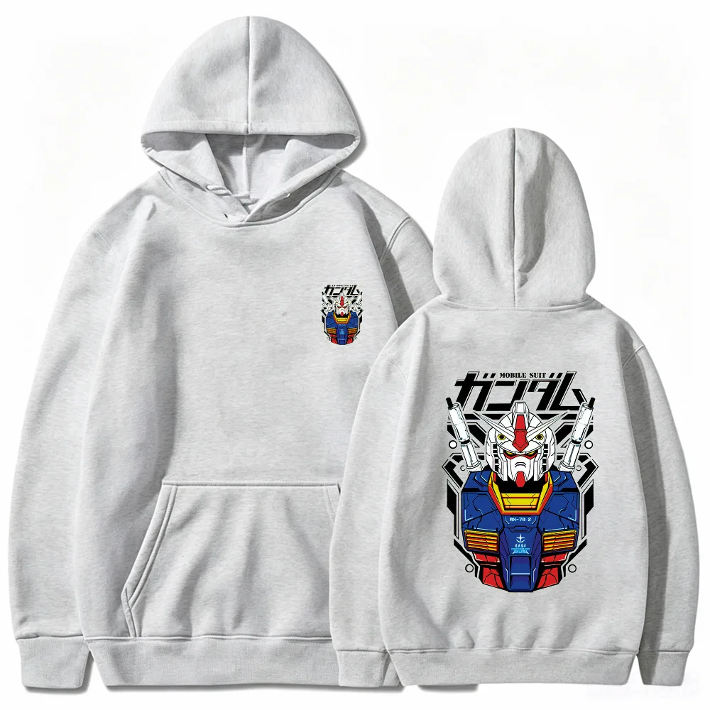 Gundam RX-78-2 Hoodie Anime Mobile Suit Print Streetwear Grey Unisex Men Women Oversized Casual Sweatshirt Long Sleeve