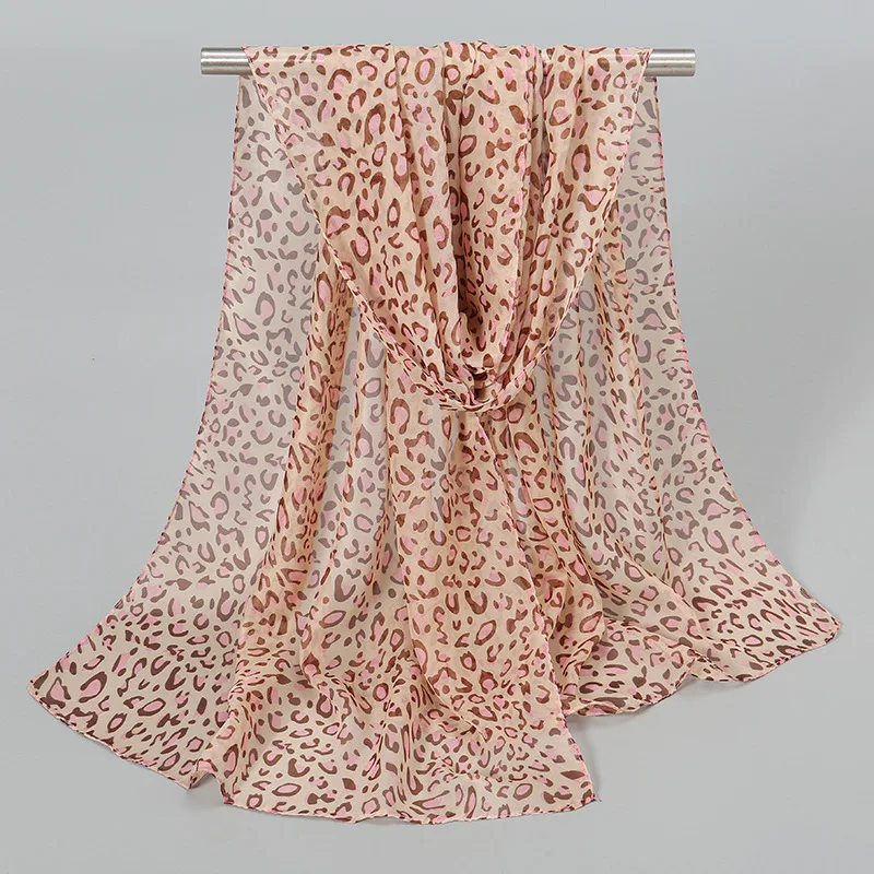 Chiffon-Schal mit Leopardenmuster, Damen-Simulations-Seidenschal, langer Gaze, leichter Halstuch, modischer Schal, Hijab – Detail 8
