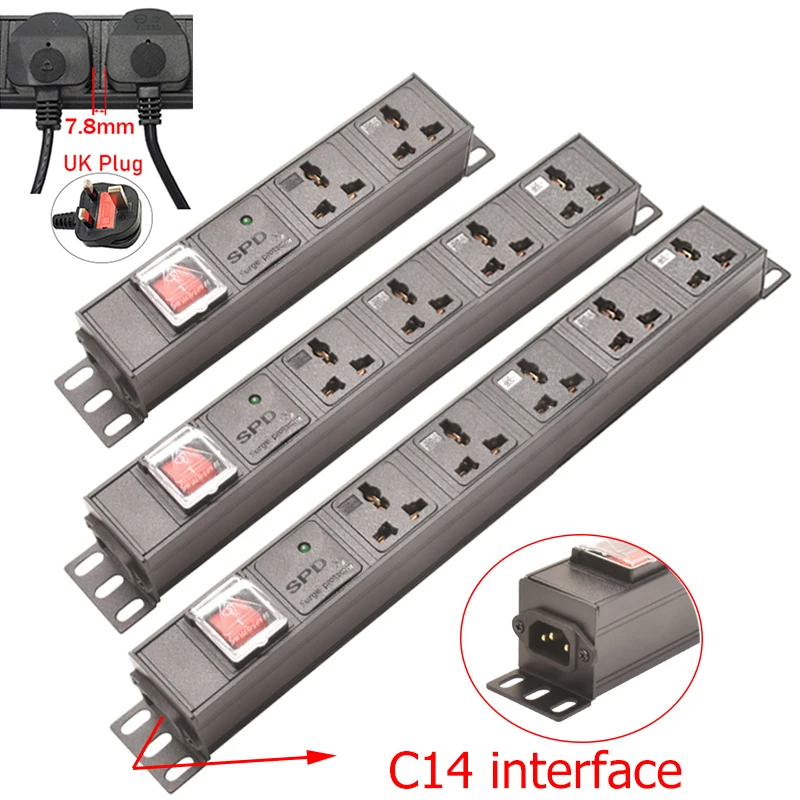 

Cabinet rack Mount PDU Power Strip Unit C14 interface 2-8 Ways Universal Socket Surge Protection With Switch
