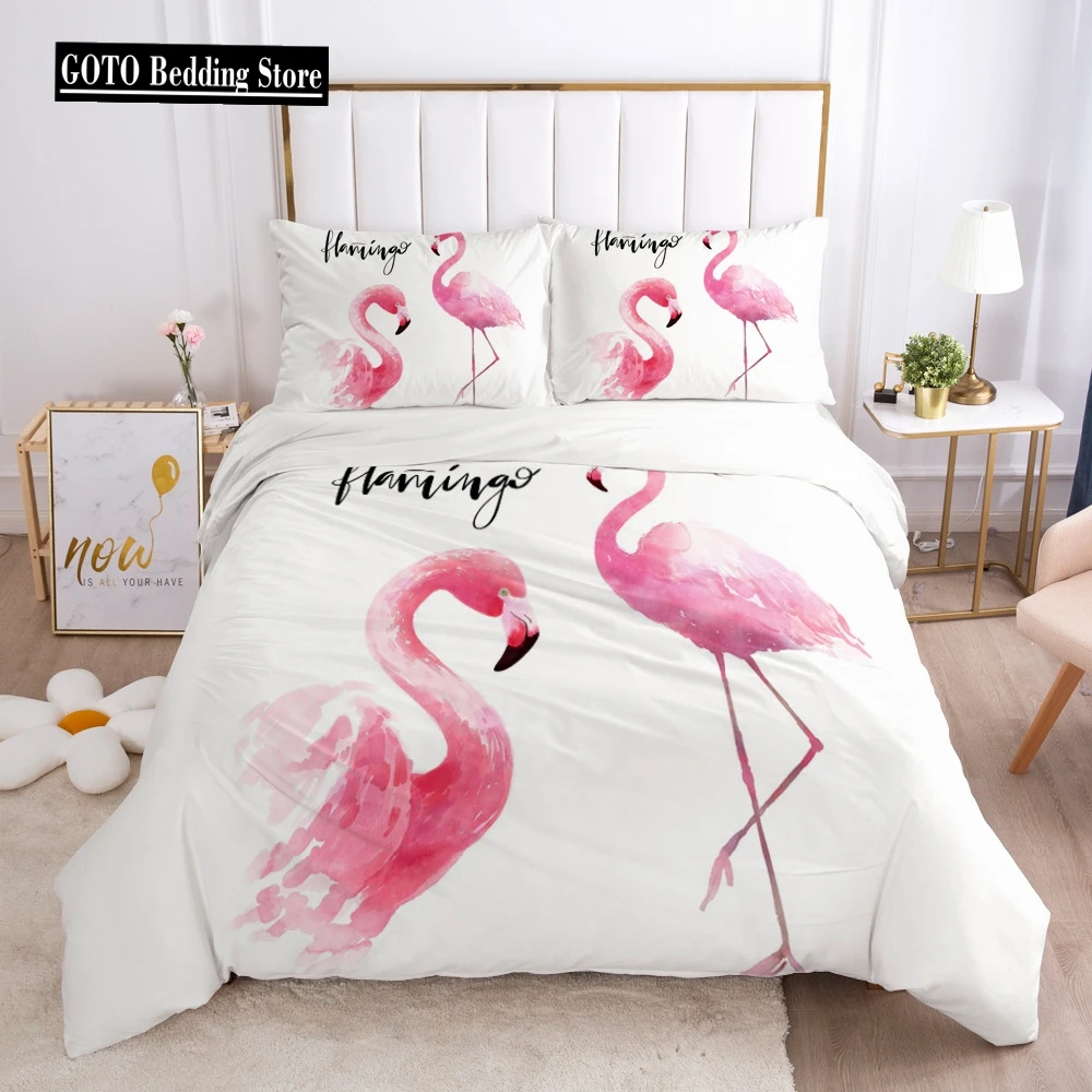 

Pink Bird Flamingos Bedding Set Cartoon Bedspread Single Twin Full Queen King Size Bedclothes Child Kids Girl Bedroom Bed Set