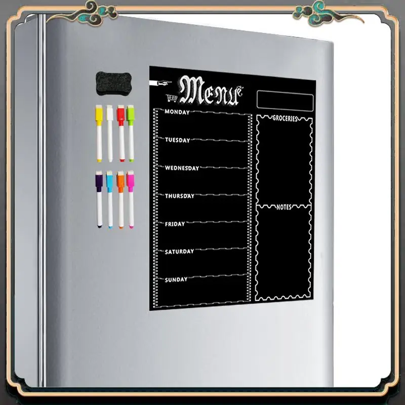 ASMA-A3 Magnetic Whiteboard Sheet For Kitchen Fridge Multipurpose Fridge Weekly White Board Calendar For Menu Planning With 8 Pe